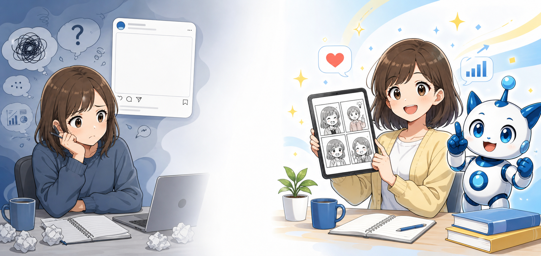 悩んでいる状態からAIで4コマ漫画を作れる状態への変化